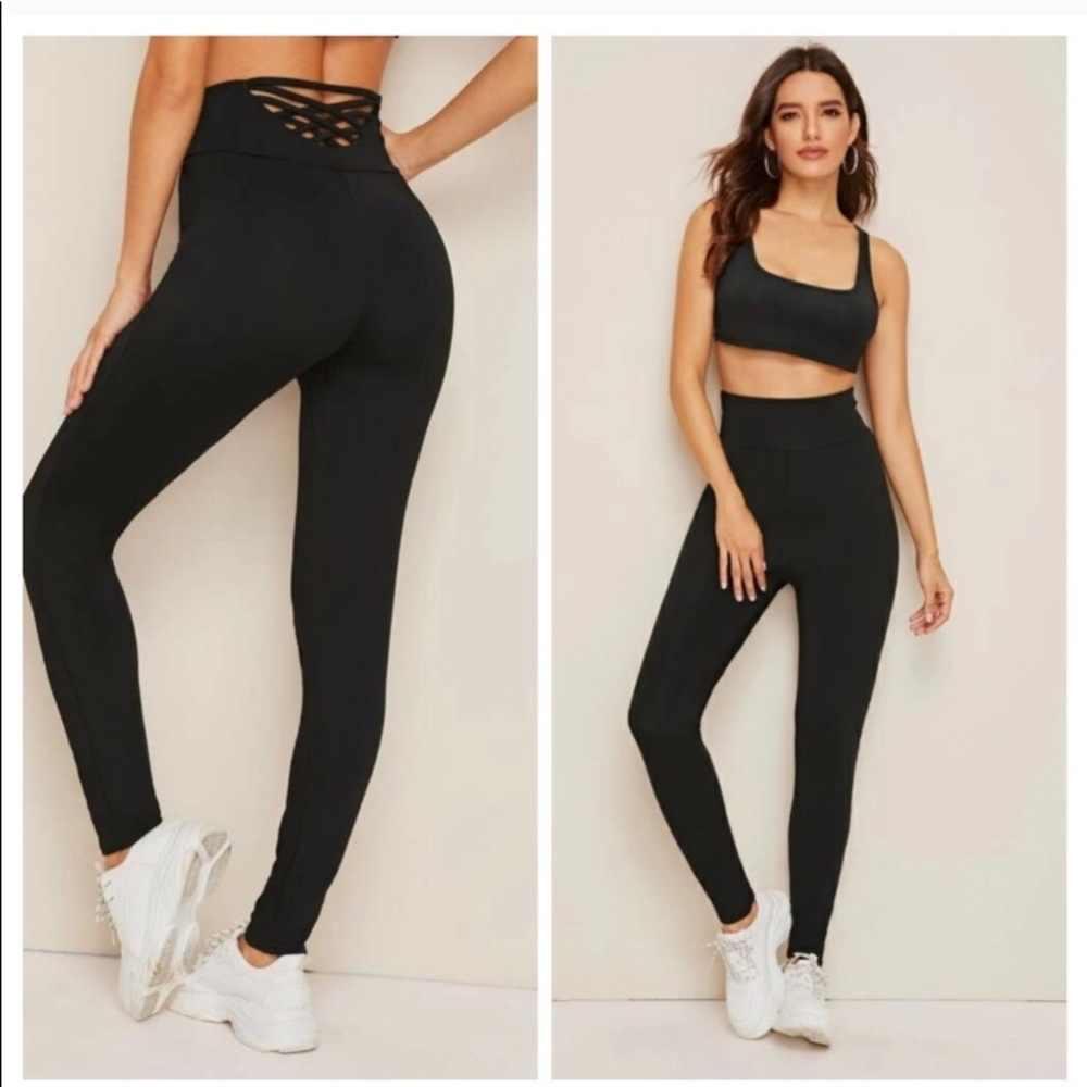 Black High Waisted Crisscross Leggings